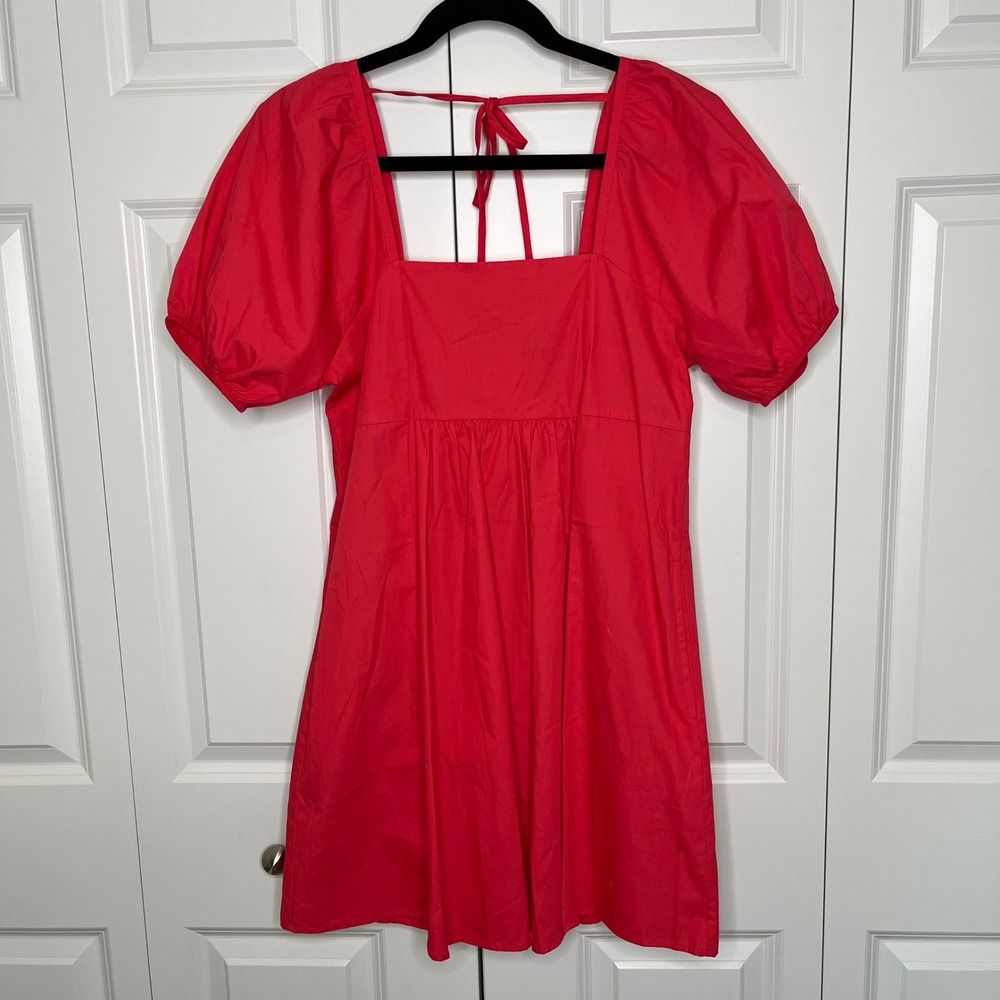 Draper James Puff Sleeve Smocked Back Mini Dress NWT Small Red Pink Cotton - Picture 3 of 12